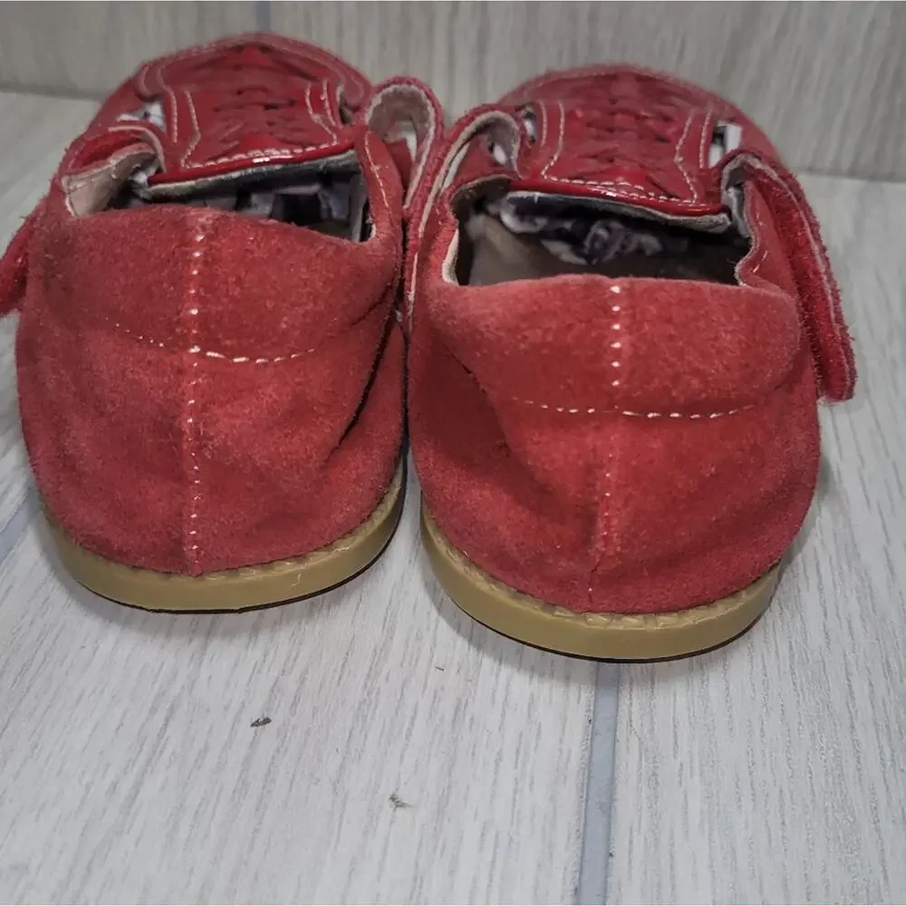 Livie & Luca Girls Red Ruche Suede Leather Mary Jane Shoes Size 12